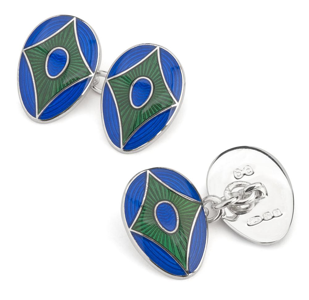 Sąsagos Emaliuotas mėlynas ir žalias skydas (sidabras)