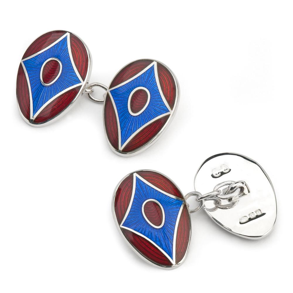 Sąsagos Emaliuotas raudonas ir mėlynas skydas (sidabras)