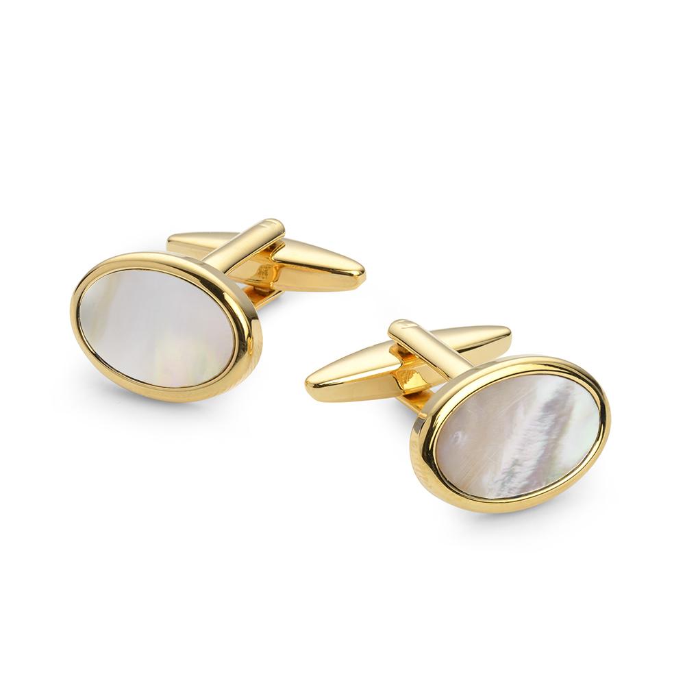 Paauksuotos ovalios sąsagos su perlamutru