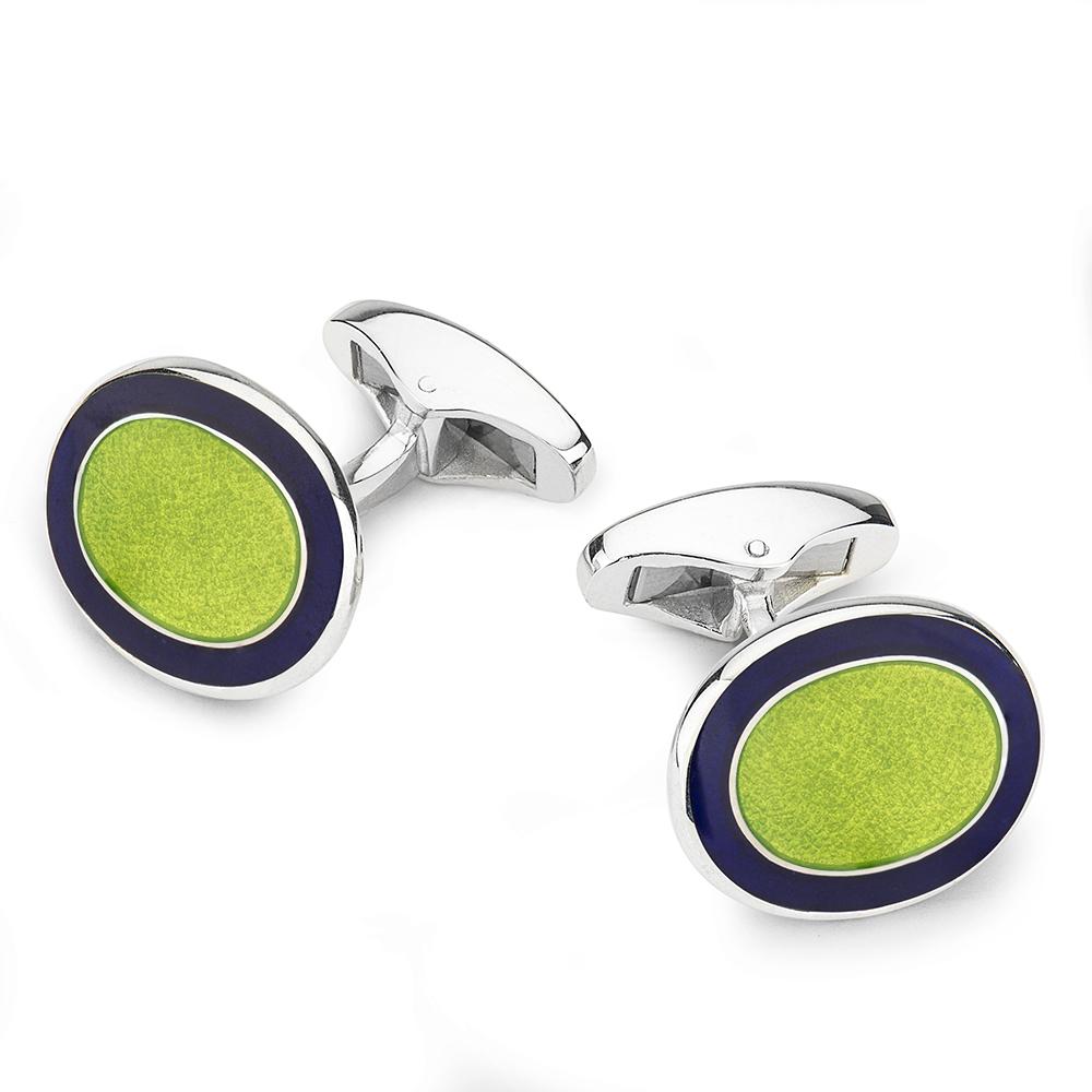 Ovalios sidabrinės sąsagos su Žalia glazūra