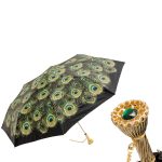 Pasotti Peacock sulankstomas moteriškas skėtis su žalvarine rankena ir kristalu
