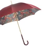 Pasotti Classic Burgundy moteriškas prabangus skėtis dvigubu audiniu ir oda aptraukta rankena