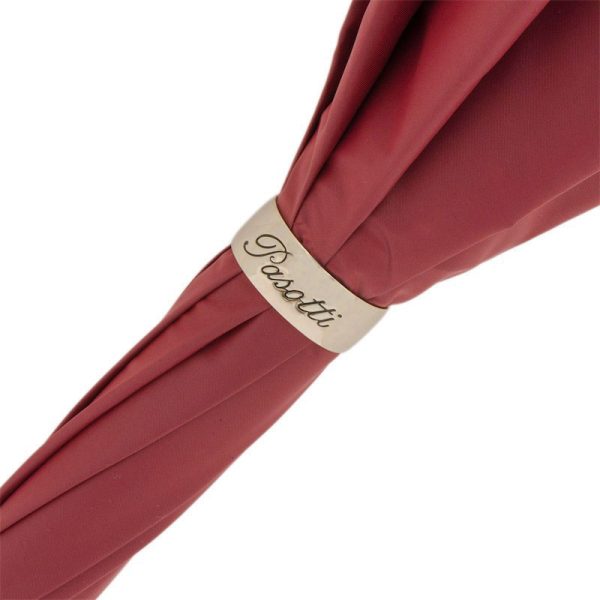 Pasotti Classic Burgundy moteriškas prabangus skėtis dvigubu audiniu ir oda aptraukta rankena