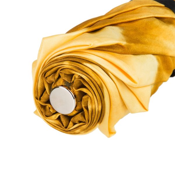 Pasotti Golden Flower sulankstomas moteriškas skėtis su žalvarine rankena ir kristalu, viršutinė dalis